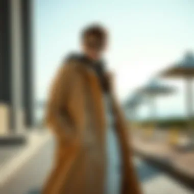Fashionable outdoor setting featuring stylish long coat