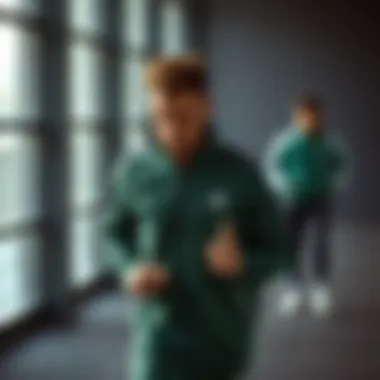 Athlete wearing green tracksuit during workout