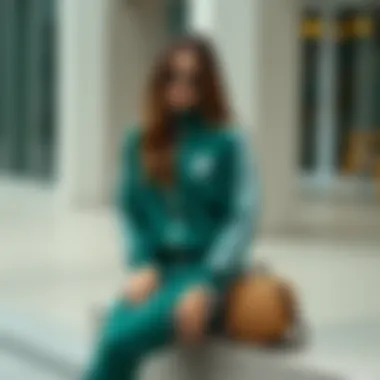 Casual setting featuring green tracksuit styled with accessories