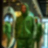 Stylish green tracksuit on display