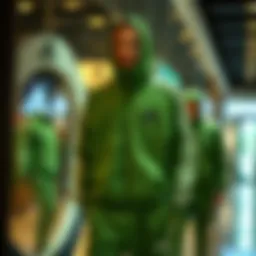 Stylish green tracksuit on display