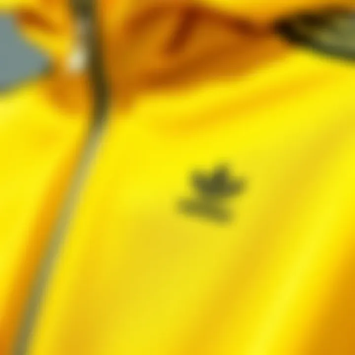 Close-up of fabric and design details of the tracksuit