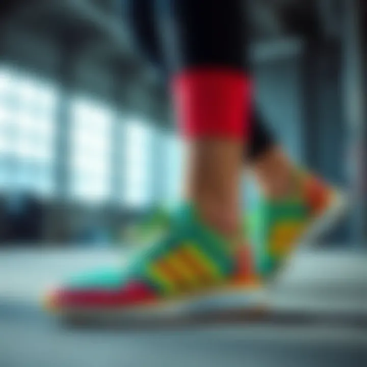 Dynamic Workout with Colorful Adidas Footwear Dynamic scene of a workout with Adidas colorful footwear