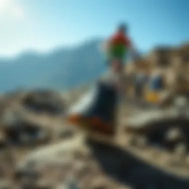 Outdoor scene featuring adidas Terrex shoes in action on rocky terrain