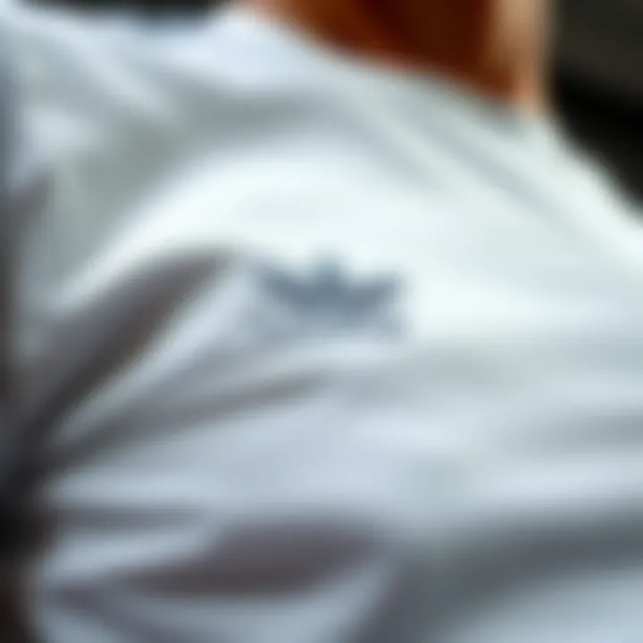 Close-up of Adidas white t-shirt fabric quality