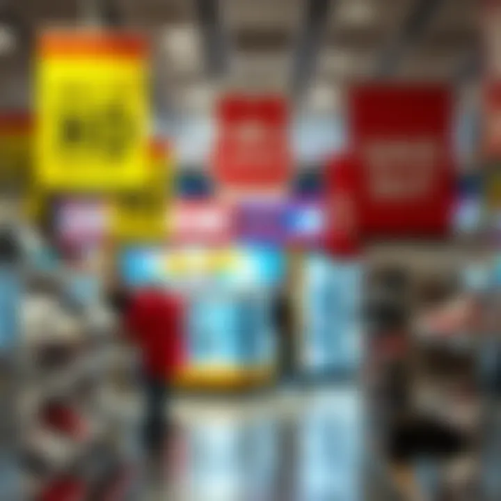 Exciting Discount Opportunities in Retail A vibrant display of discount signs in a shoe store