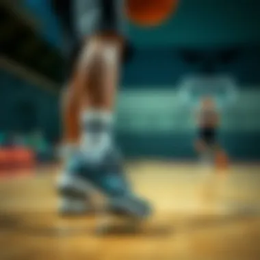 A child playing basketball wearing appropriate shoes