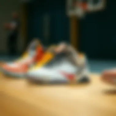 Different styles of children's basketball shoes displayed