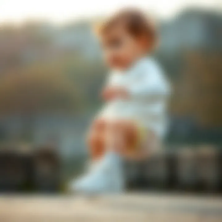 A baby wearing white sports shoes while playing