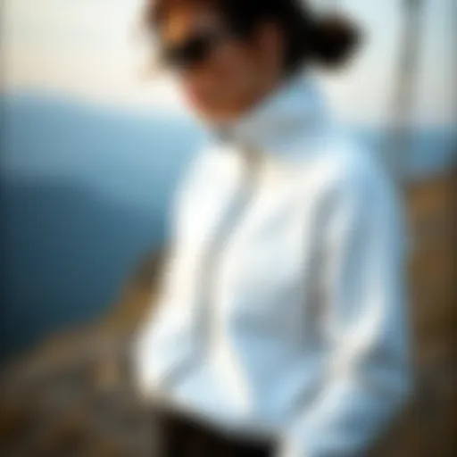 Stylish white tech fleece worn outdoors