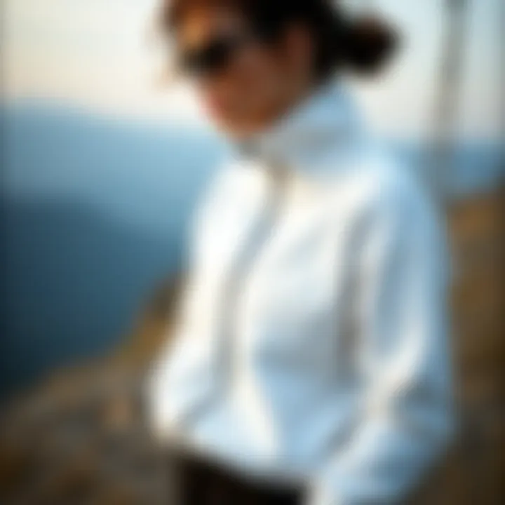 Stylish white tech fleece worn outdoors