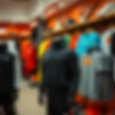 Diverse range of sports apparel displayed in the store