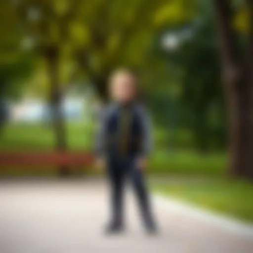 A child wearing a stylish tracksuit in a park setting, showcasing comfort and style.