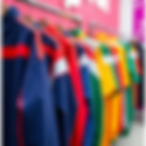Colorful children's tracksuits displayed on a rack