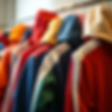 Colorful Assortment of Tracksuits A colorful assortment of children's tracksuits neatly arranged for comparison.