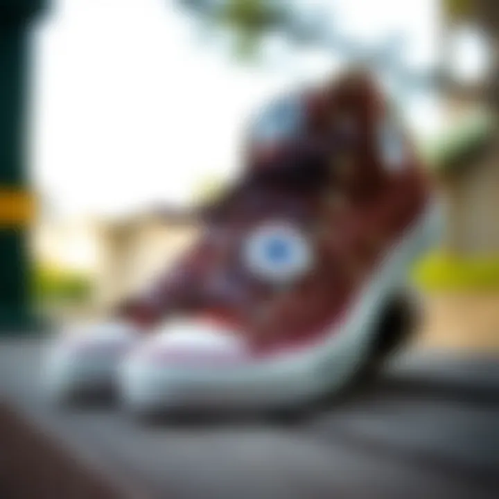 Stylish brown Converse shoes on a wooden surface