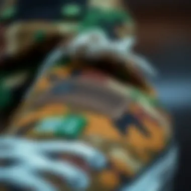 Close-up of the intricate camouflage design on Converse apparel.