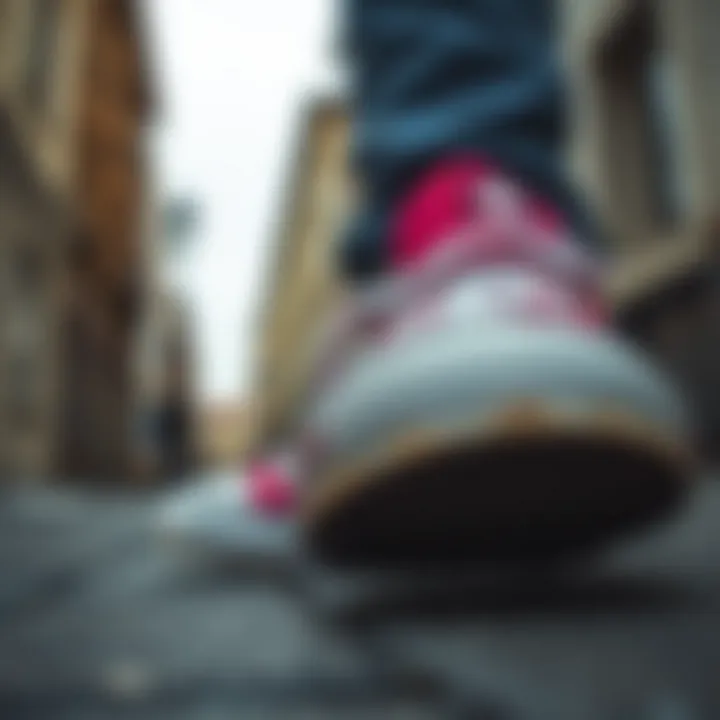 Close-up of vibrant Converse shoes on a street