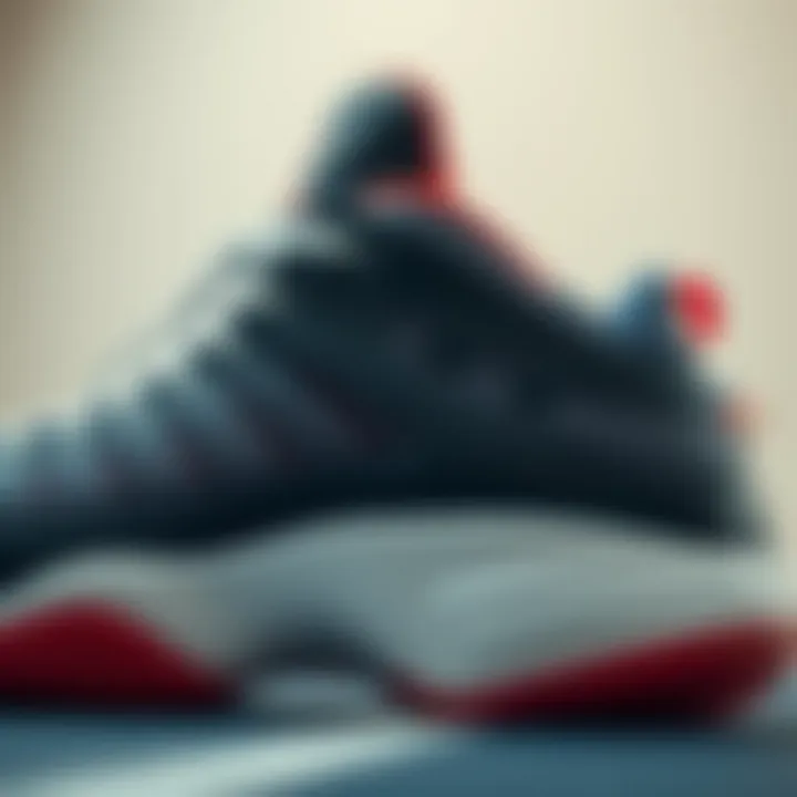 Craftsmanship of Dual-Color Basketball Footwear A close-up view of the craftsmanship and design of dual-color basketball footwear.