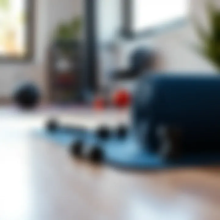 Workout space with yoga mat and weights emphasizing active lifestyle.