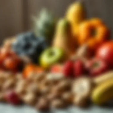 Fresh fruits and nuts arranged aesthetically.