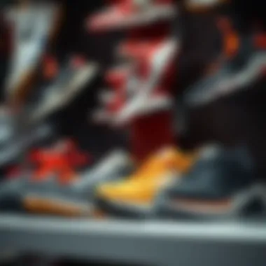 Stylish boys sports shoes displayed on a shelf