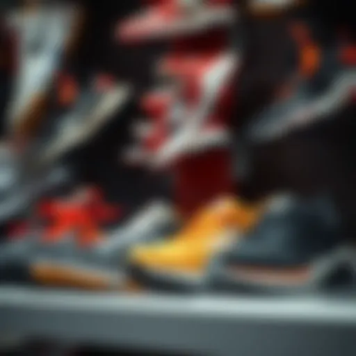 Stylish boys sports shoes displayed on a shelf