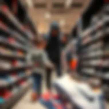 A parent and child selecting sports shoes in a store