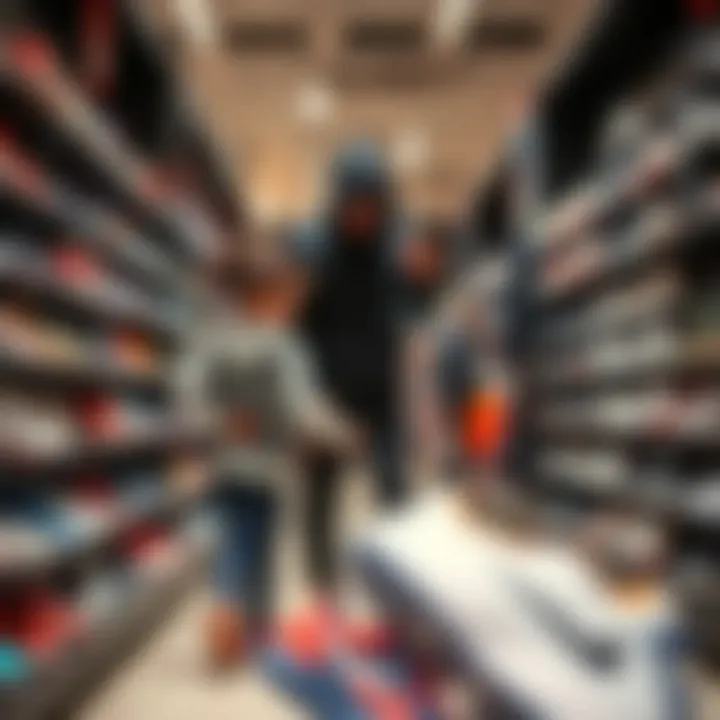 A parent and child selecting sports shoes in a store