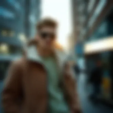 Stylish sherpa jacket showcased in an urban setting