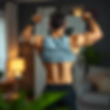 An individual performing a back exercise at home for upper body strength.