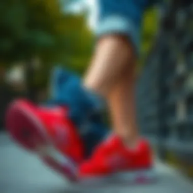 Fashionable outfit styled with red New Balance shoes