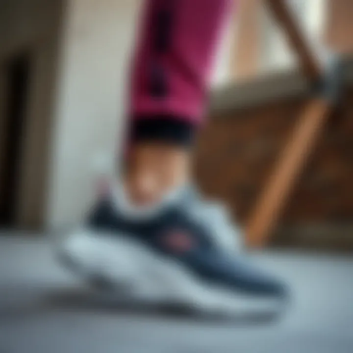 Fashionable pairing of Foamies Skechers with athletic wear