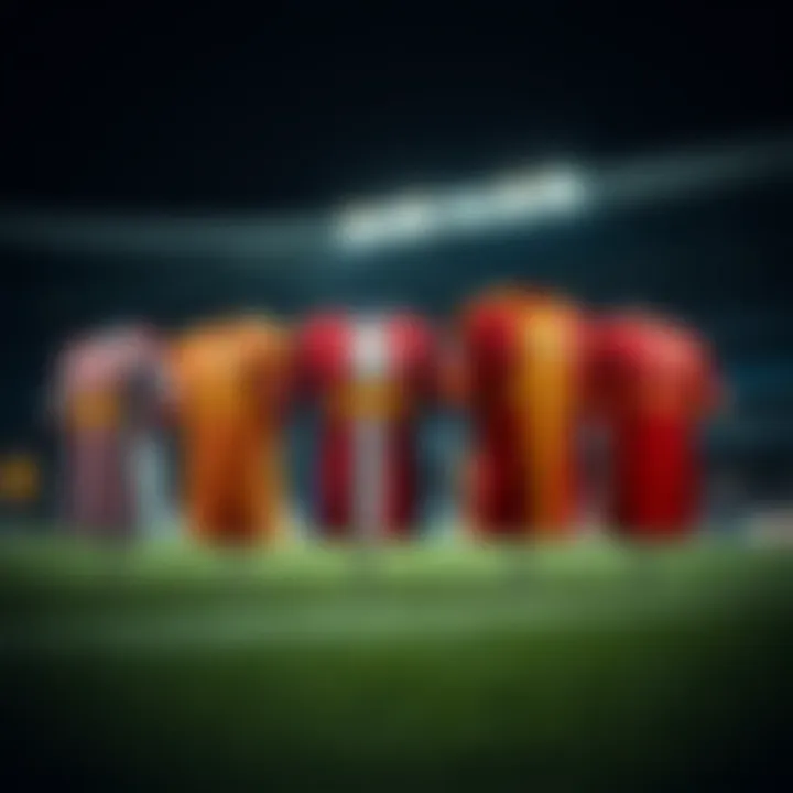 Historical Evolution of Galatasaray Jerseys Historical evolution of Galatasaray jerseys displayed side by side.