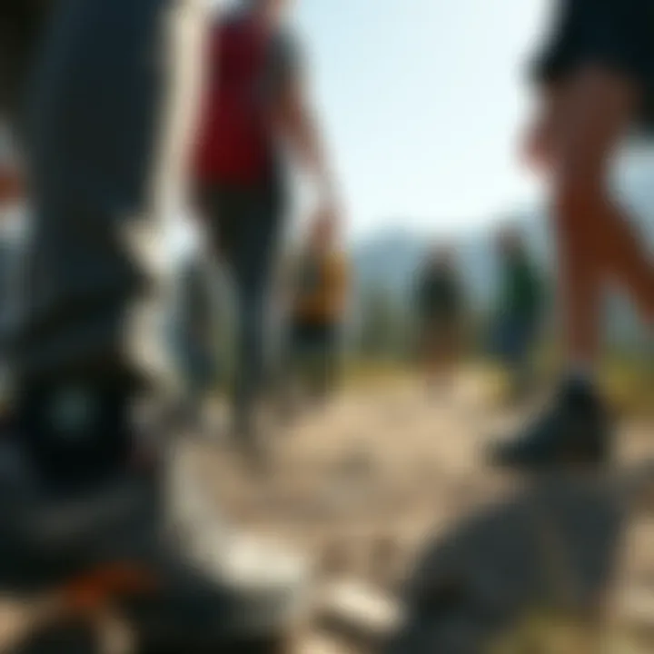 Group of hikers wearing Merrell shoes in an outdoor adventure setting