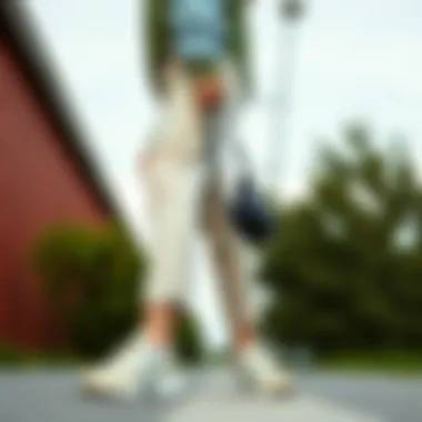 Woman pairing chunky sneakers with chic casual outfit