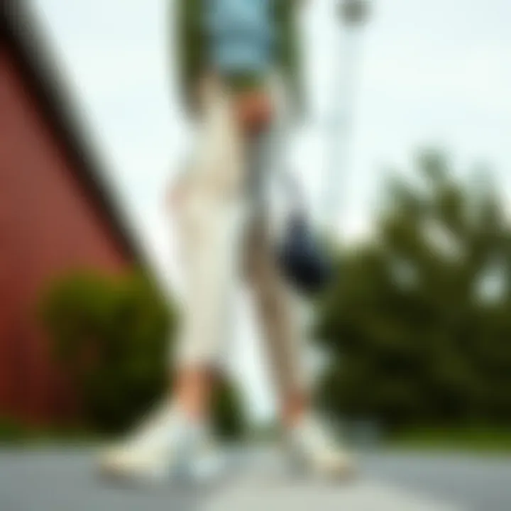 Woman pairing chunky sneakers with chic casual outfit