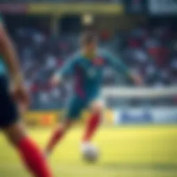 A goalkeeper in action, showcasing a vibrant jersey design during a match.