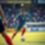 Dynamic Display of Goalkeeper Jersey Designs A goalkeeper in action, showcasing a vibrant jersey design during a match.