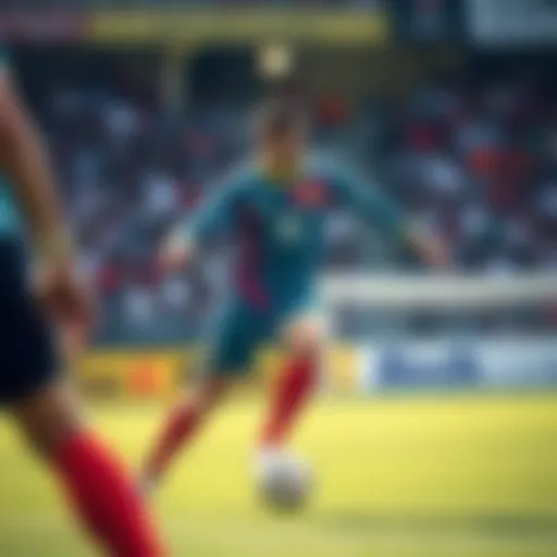 Dynamic Display of Goalkeeper Jersey Designs A goalkeeper in action, showcasing a vibrant jersey design during a match.