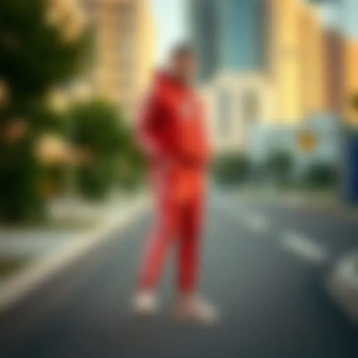 Pairing red Adidas tracksuit with trendy sneakers and accessories