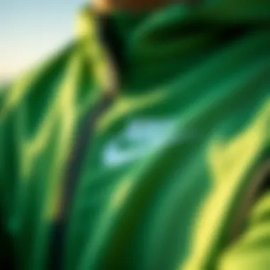 Close-up of Nike green jacket detailing and fabric
