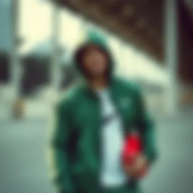 Fashionable outfit combining Nike green jacket with casual wear