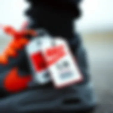 Close-up of Nike shoes with price tags