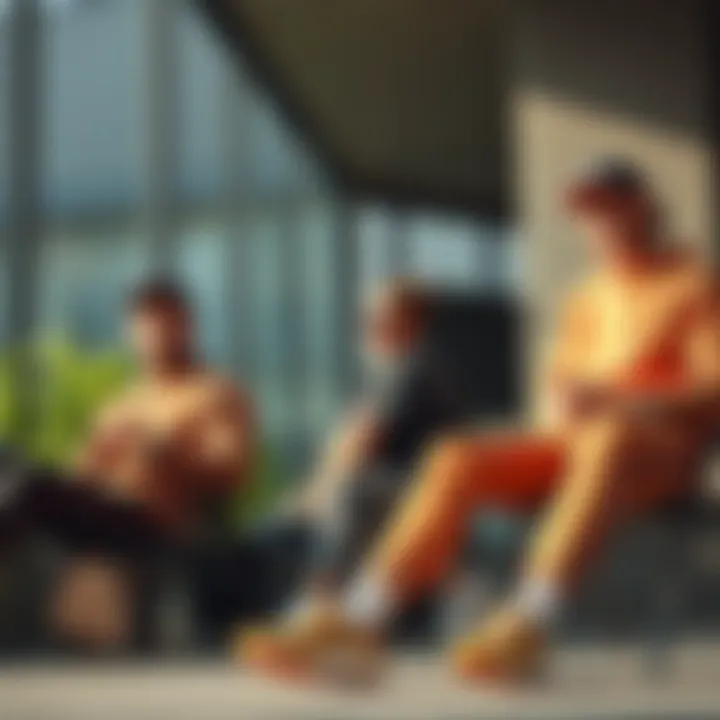 Stylish athletes relaxing in Nike's brown sports outfits in a modern setting