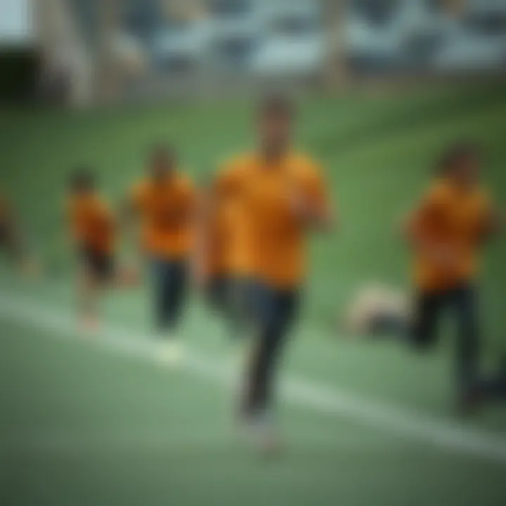 Athletes wearing Nike brown sportswear in action during training