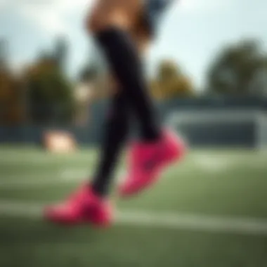 Athlete in Action with Nike Pink Cleats Athlete wearing Nike pink cleats during a match