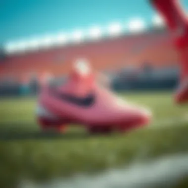 Design Details of Nike Pink Cleats Close-up of Nike pink cleats showcasing design details