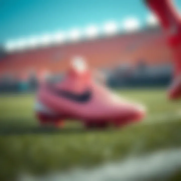 Design Details of Nike Pink Cleats Close-up of Nike pink cleats showcasing design details