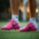 Stylish pink Nike cleats on the field